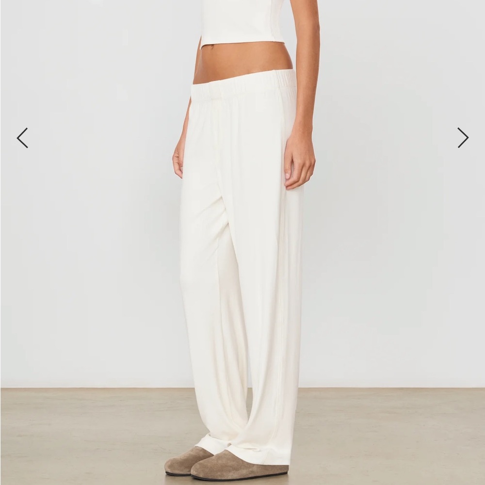 Eterne Egyptian Cotton Lounge Pant Size S Cream Straight Leg Soft Stretchy Chic - Picture 3 of 12